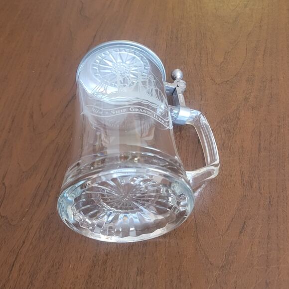 Glass Beer Stein Salem Ship Grand Turk 1786 ALWE W Germany Tankard Pewter Lid - Picture 8 of 14
